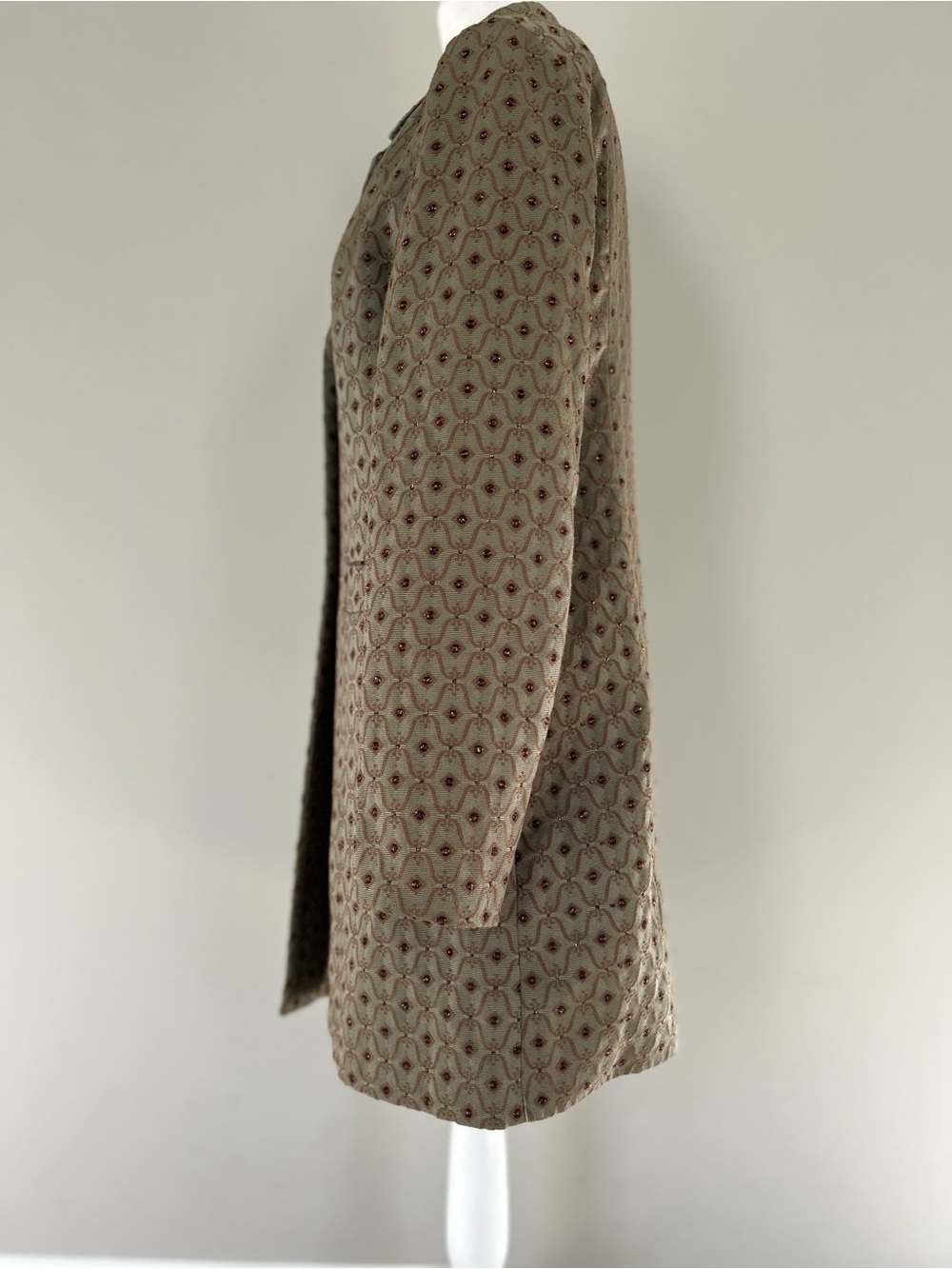 Dalia Brocade Beaded Coat Taupe Vintage Inspired Size 12 - Picture 3 of 16